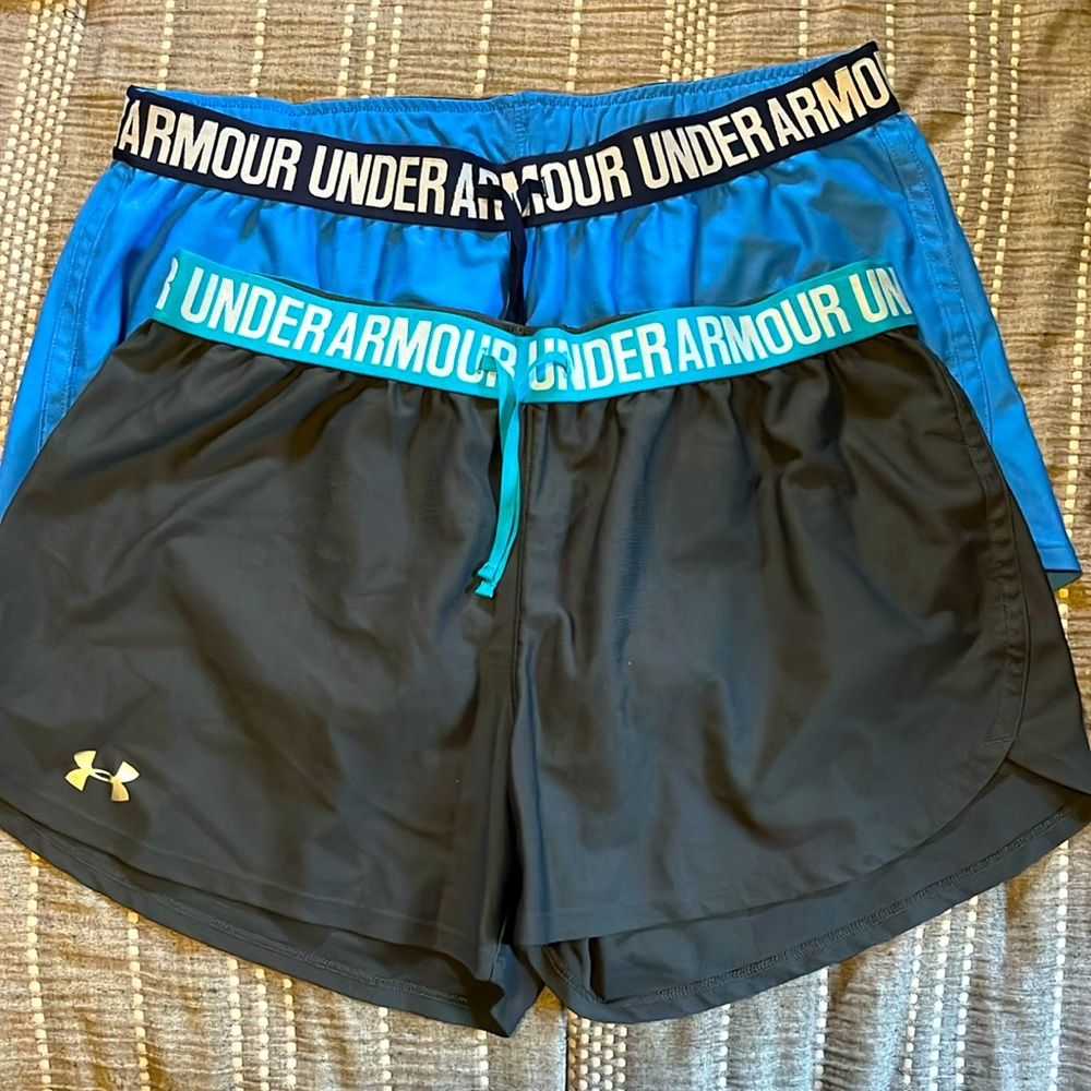 Two pairs of Under Armour shorts, size L